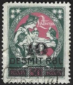 1 Postzegel Letland 1921 Bevrijding van Letgallen [opdruk], Ophalen of Verzenden, Overige landen, Gestempeld