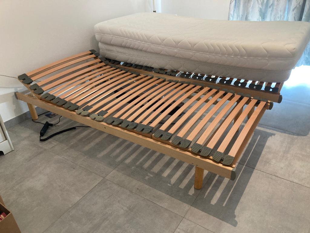 2 lits sommiers électriques à donner, 90 cm, Brun, Enlèvement, Bois