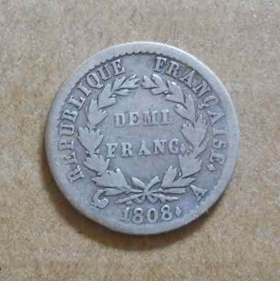 Demi-franc Napoléon 1808 A, Enlèvement ou Envoi, Belgique