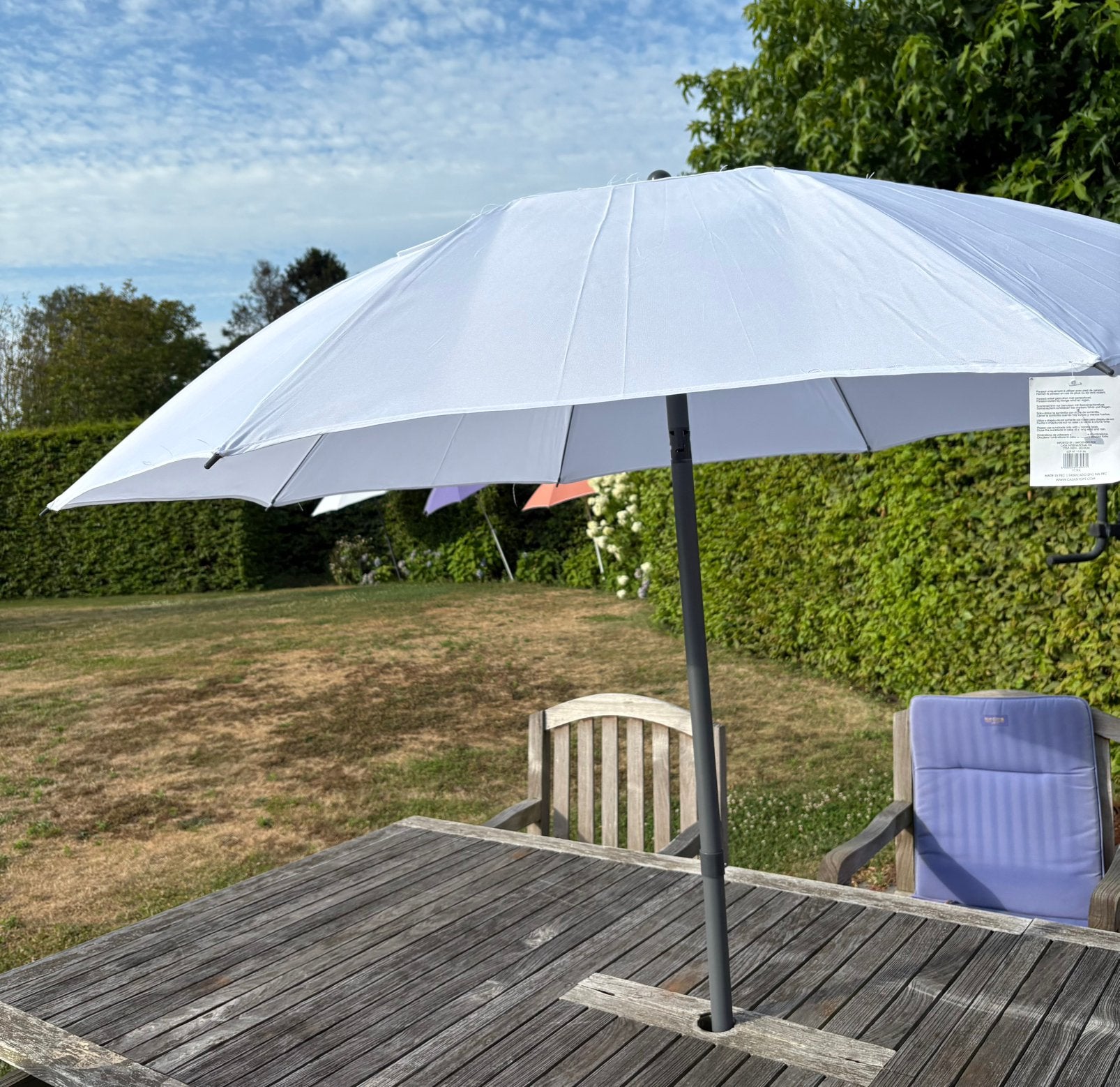 Witte parasol nieuw, Jardin & Terrasse, Parasols, Enlèvement, Neuf, Parasol de plage, Inclinable