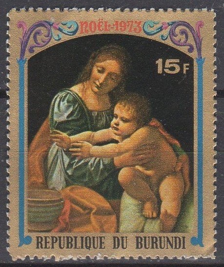 Burundi - 'Madonna met kind' - Giovanni Boltraffio - 1973, Ophalen of Verzenden, Gestempeld