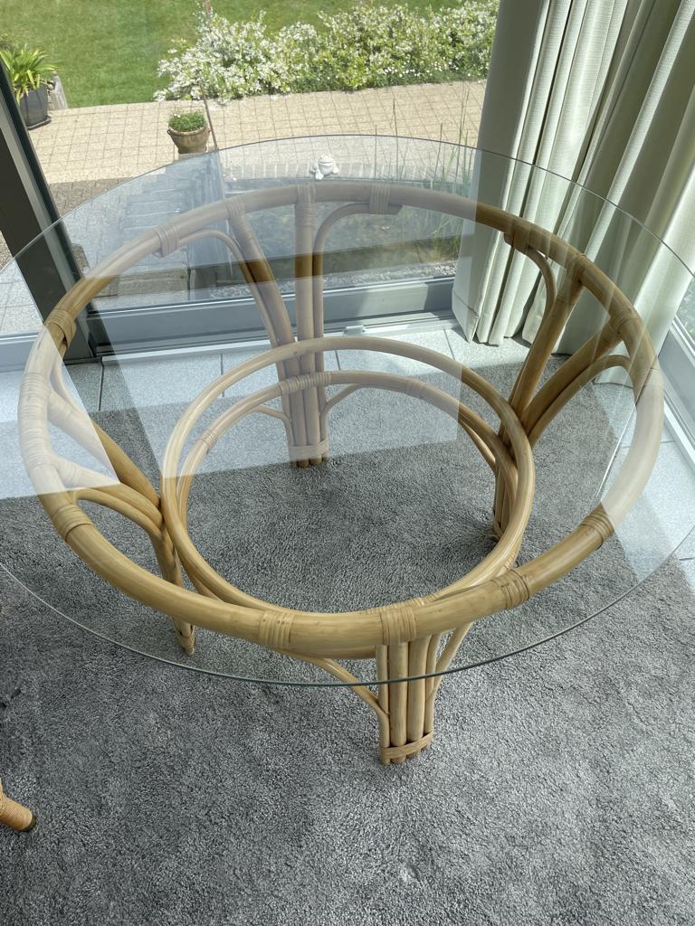 tafel, Ophalen, Overige materialen, Gebruikt, Rotan onderstel en glazen blad