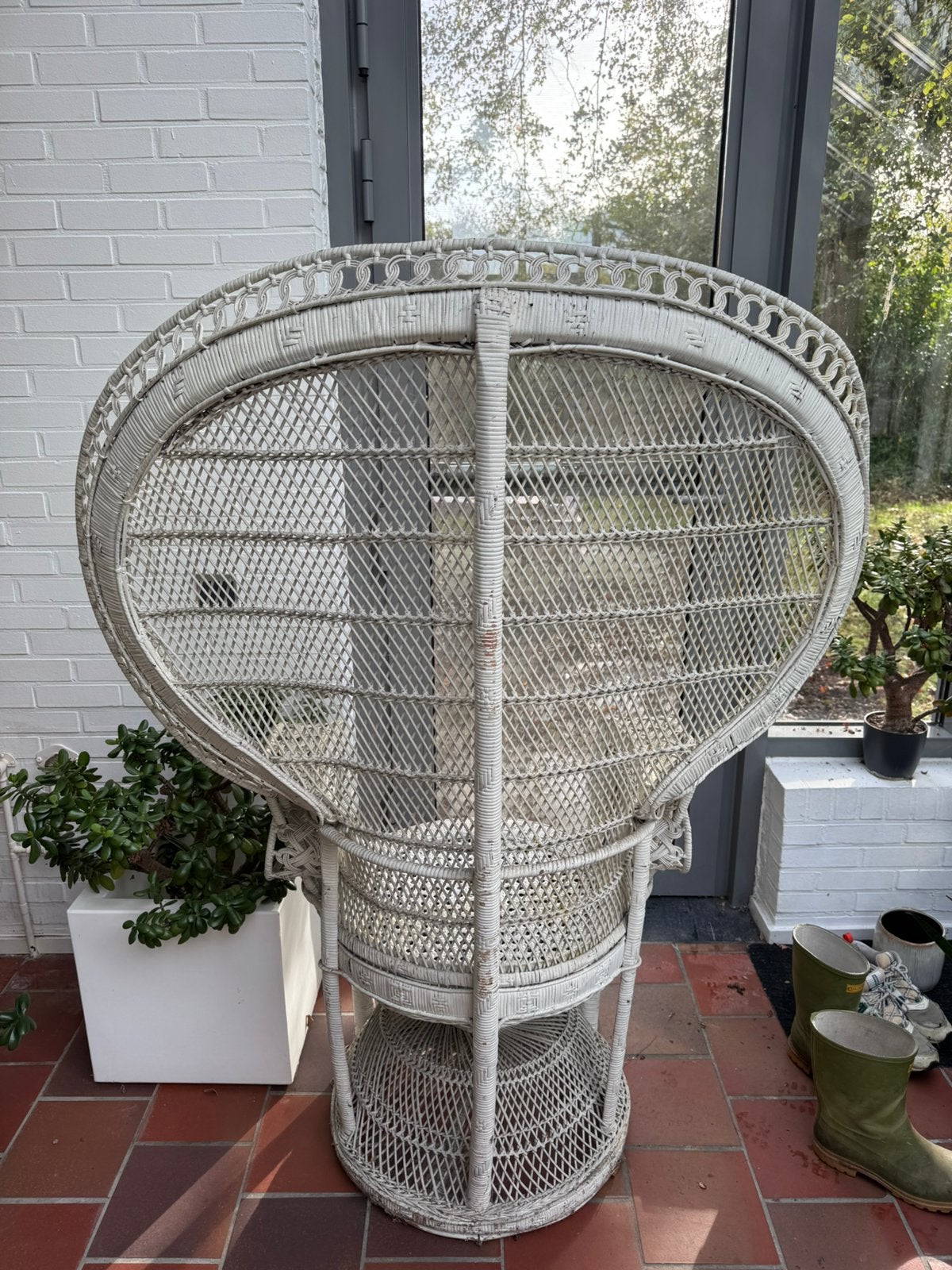 Vintage Witte Rotan Pauwenstoel - Bohemian Stijl, Ophalen