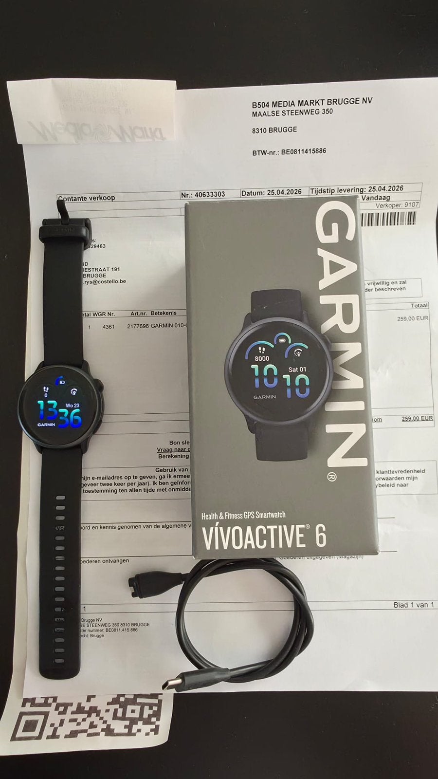Garmin Vivoactive 6, Handtassen en Accessoires, Ophalen, Zo goed als nieuw, Zwart