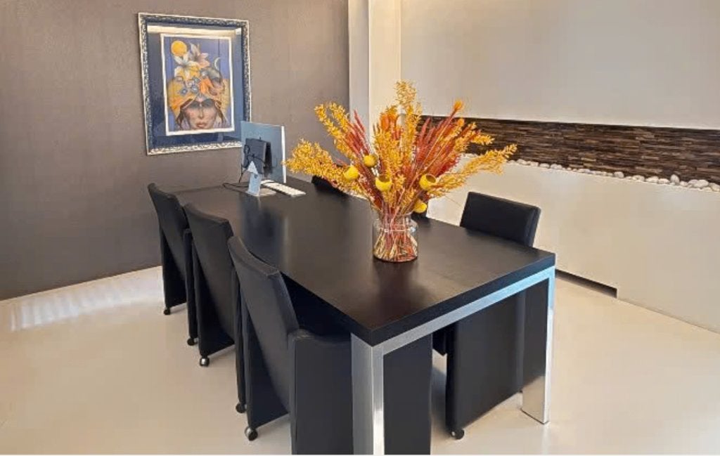 Eettafel  zwart met inox - goede staat, Enlèvement