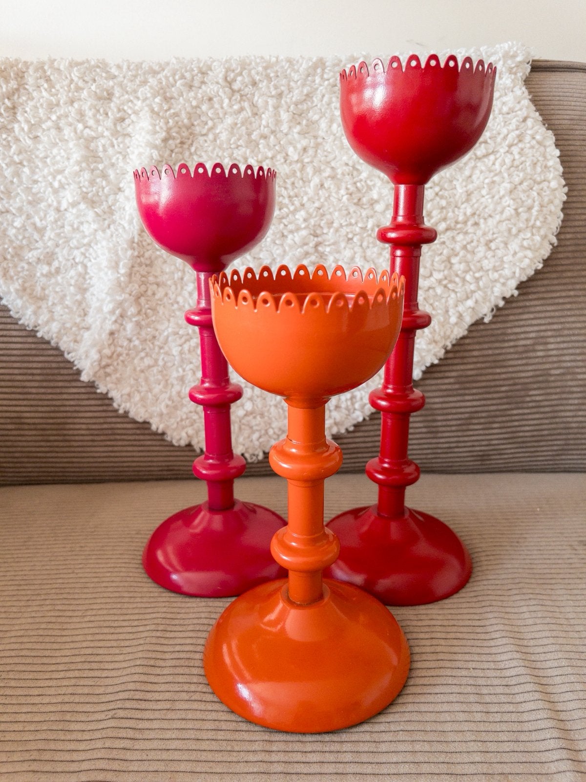 Vintage IKEA kandelaars – set van 3, Huis en Inrichting, Ophalen of Verzenden, Oranje, Kandelaar, IKEA