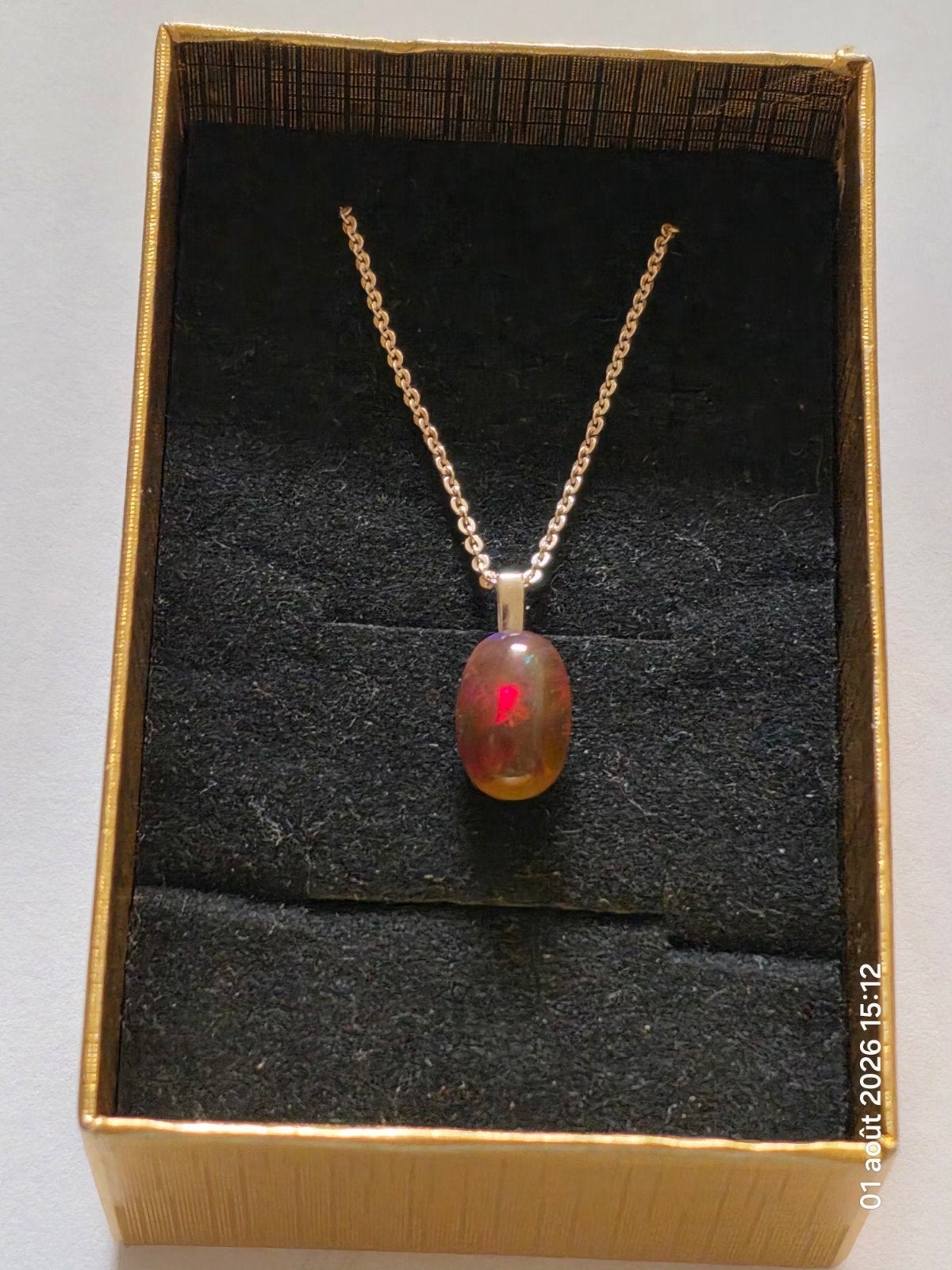Pendentif en argent sterling avec opale noire d'Éthiopie, Neuf, Enlèvement, Avec pierre précieuse, Argent