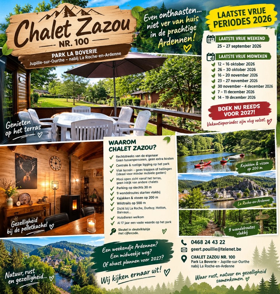 Knus gezellig chalet hartje ardennenWEEKEND 25 SEPT NOG VRIJ, Immo, Jupille sur ourthe, En direct du propriétaire, 2 pièces, 70 m²