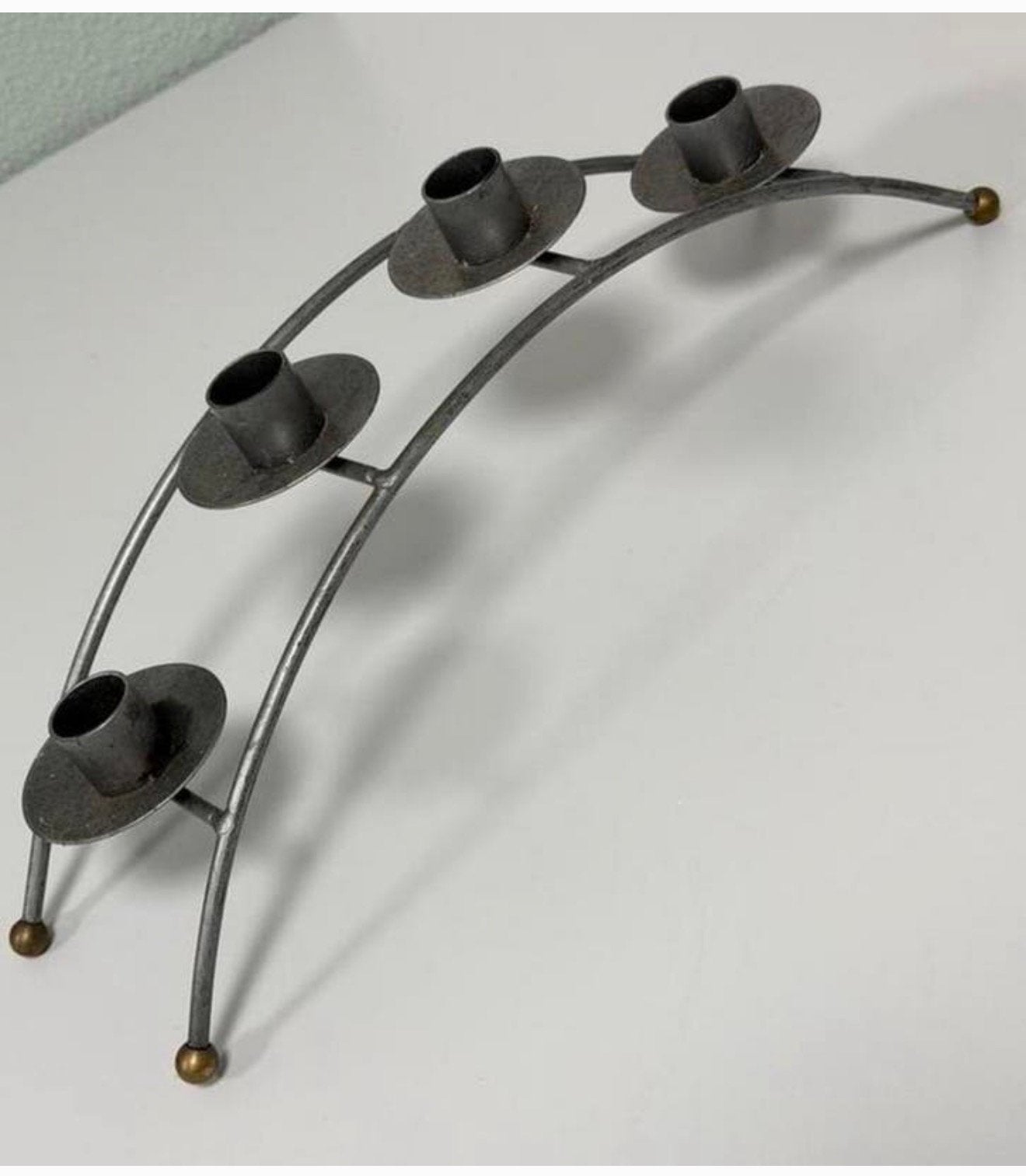 Vintage metalen kandelaar – 4-armig – ijzer – 37 x 10 cm, Ophalen of Verzenden, Metaal, Kandelaar