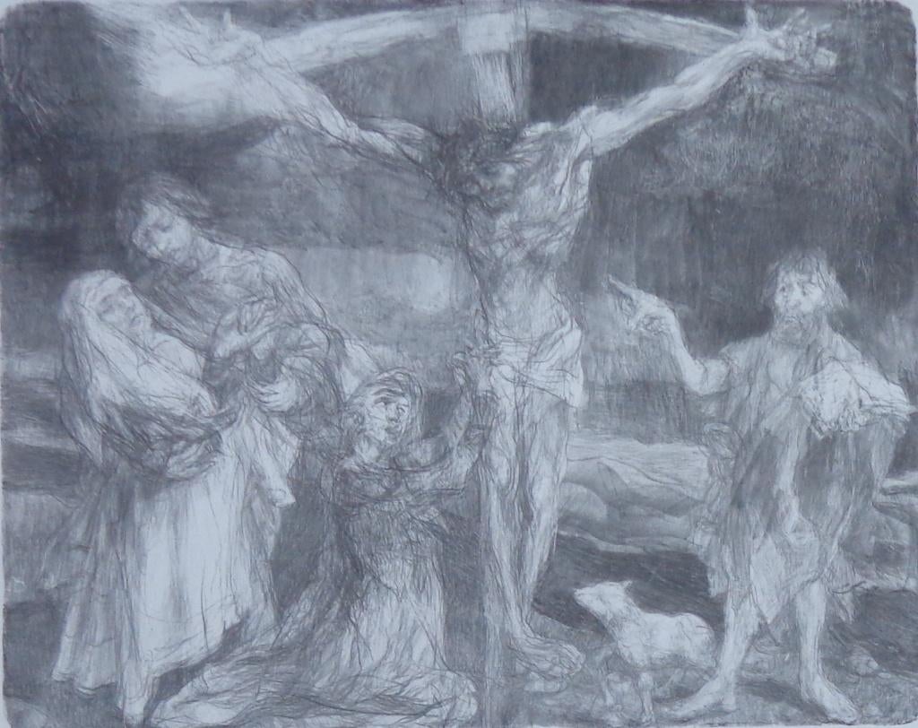 SAM DILLEMANS / DE KRUISIGING / ZW-W LITHO / 53x65cm / SIG, Antiek en Kunst, Ophalen of Verzenden