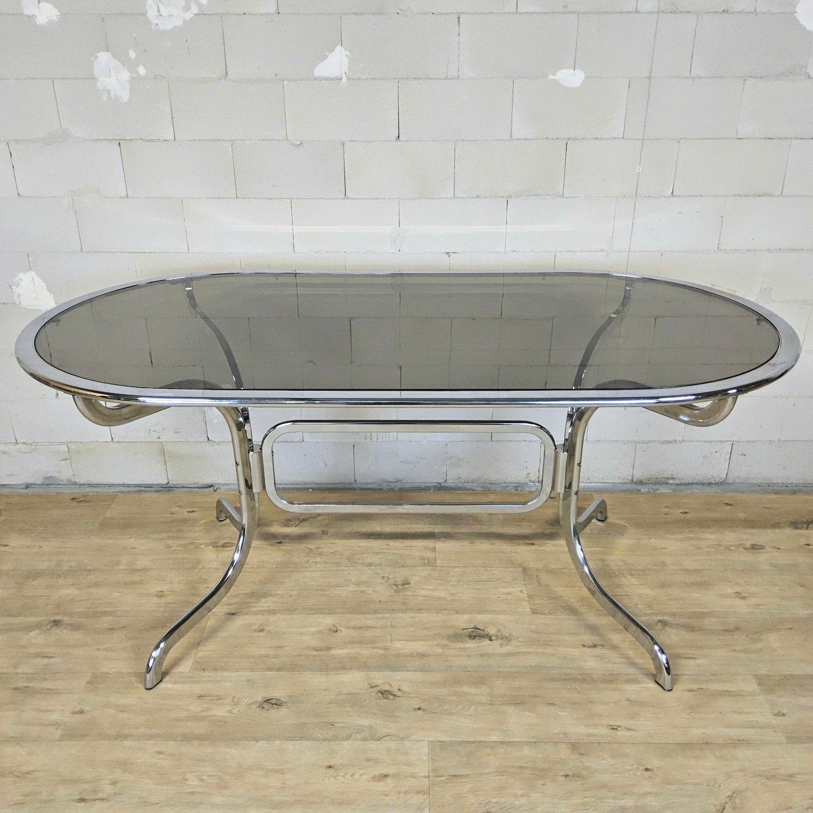 Table de salle à manger vintage Gastone Rinaldi en chrome et, Maison & Meubles, Quatre personnes, 150 à 200 cm, Enlèvement ou Envoi