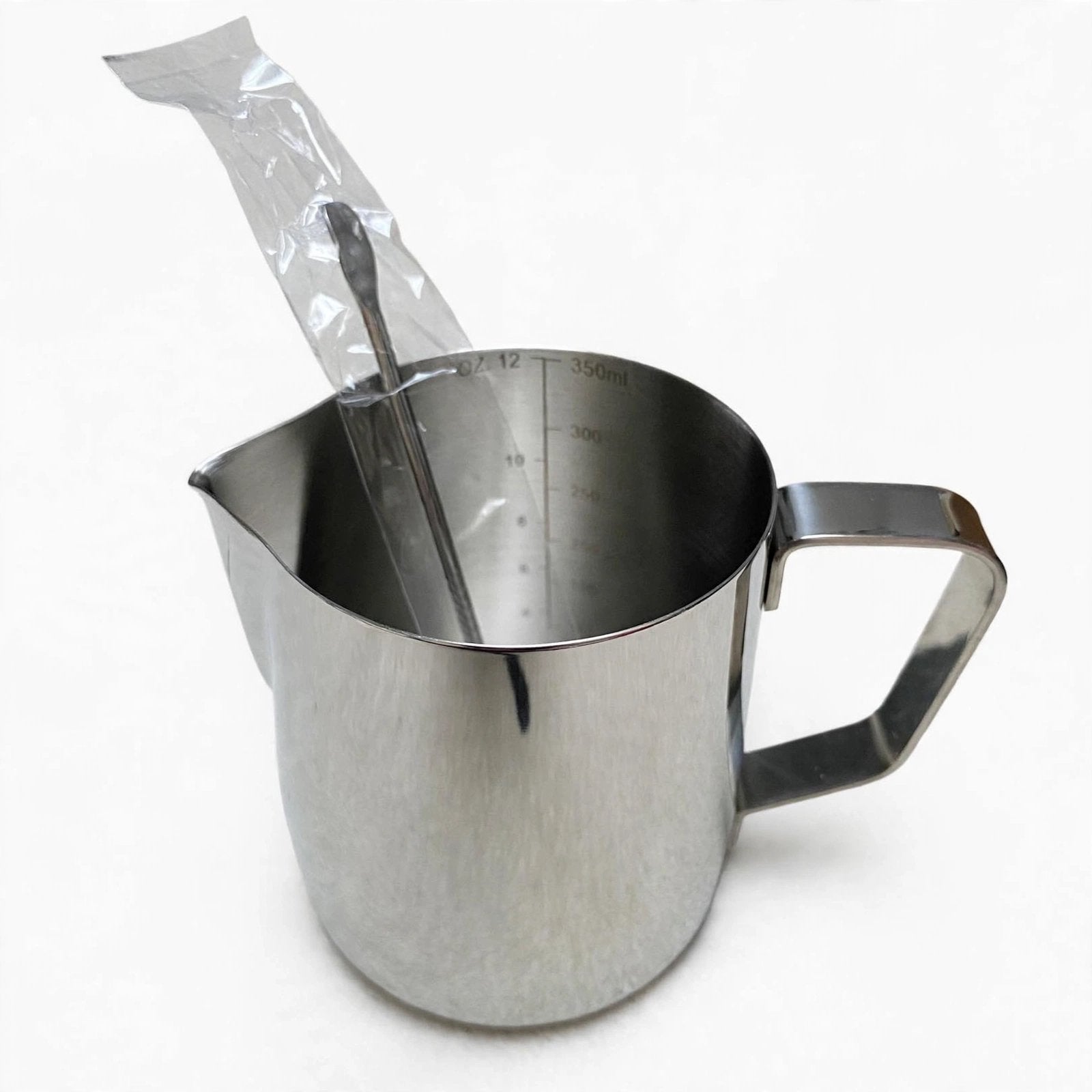 Pichet à lait inox 350ml + cuillère latte, Neuf, Enlèvement ou Envoi, Autres marques, Argent