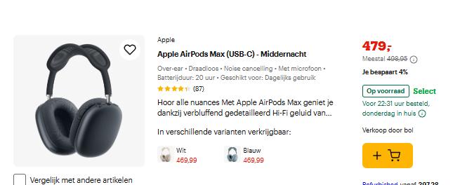 airpods max, Audio, Tv en Foto, Hoofdtelefoons, Ophalen of Verzenden, Refurbished, Draadloos