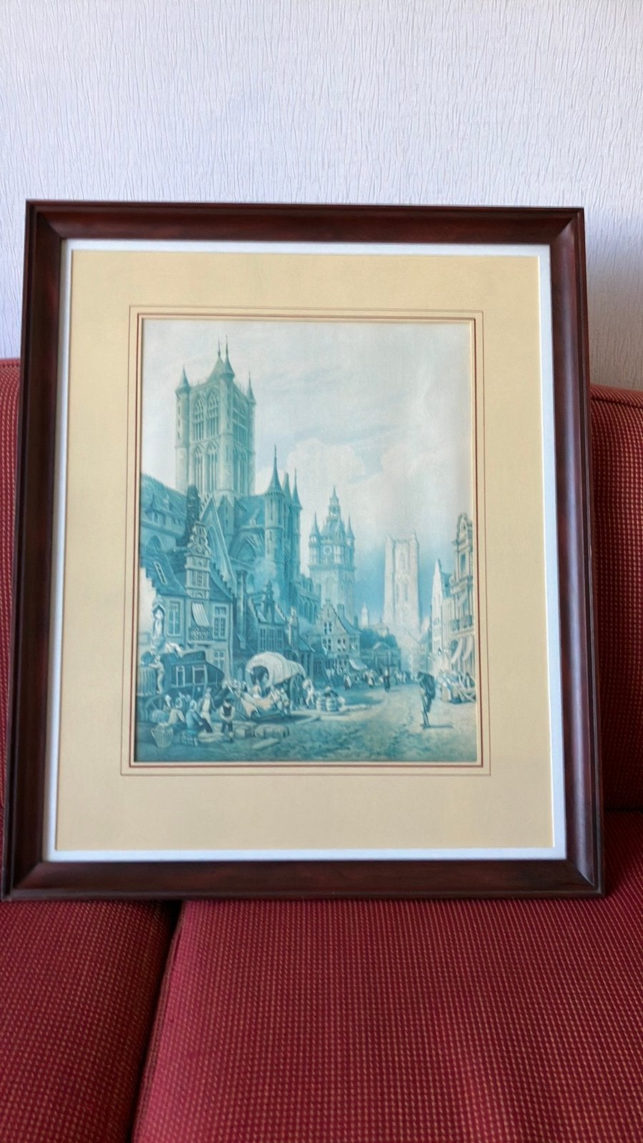 Ingelijste afbeelding van oud stadsgezicht GENT, Antiquités & Art, Enlèvement, Autres types, Sous verre
