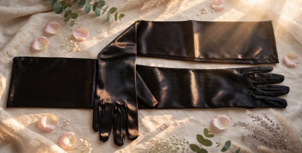 Lange super zwarte satijnen handschoenen one size, Kleding | Dames, ANDERE, Verzenden, Zwart, Overige typen