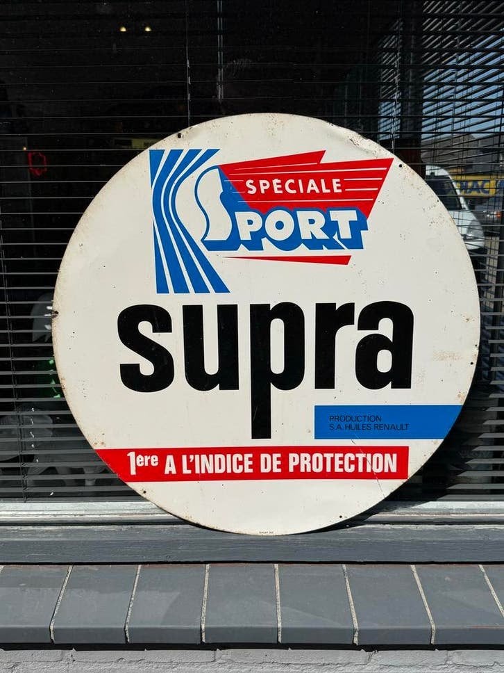 Vintage reclame Bord Supra Speciale Sport Olie Renault, Verzamelen