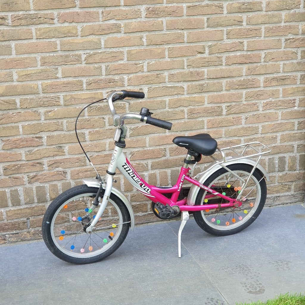 roze kinderfiets, Ophalen, Terugtraprem, Zijwieltjes, Gebruikt