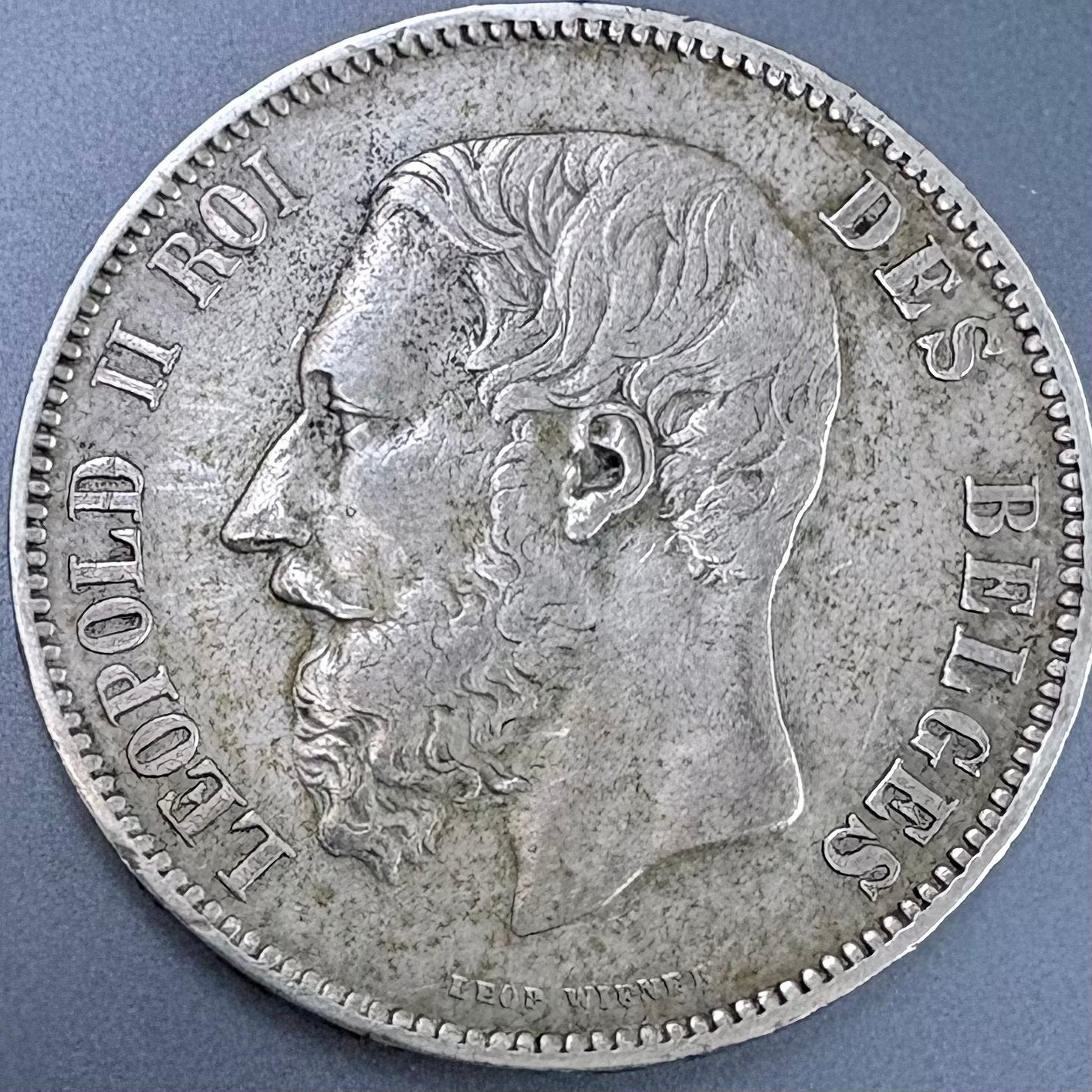 Ziveren munt - 5 francs - Leopold II -1873, Postzegels en Munten, Ophalen of Verzenden, Zilver, Zilver
