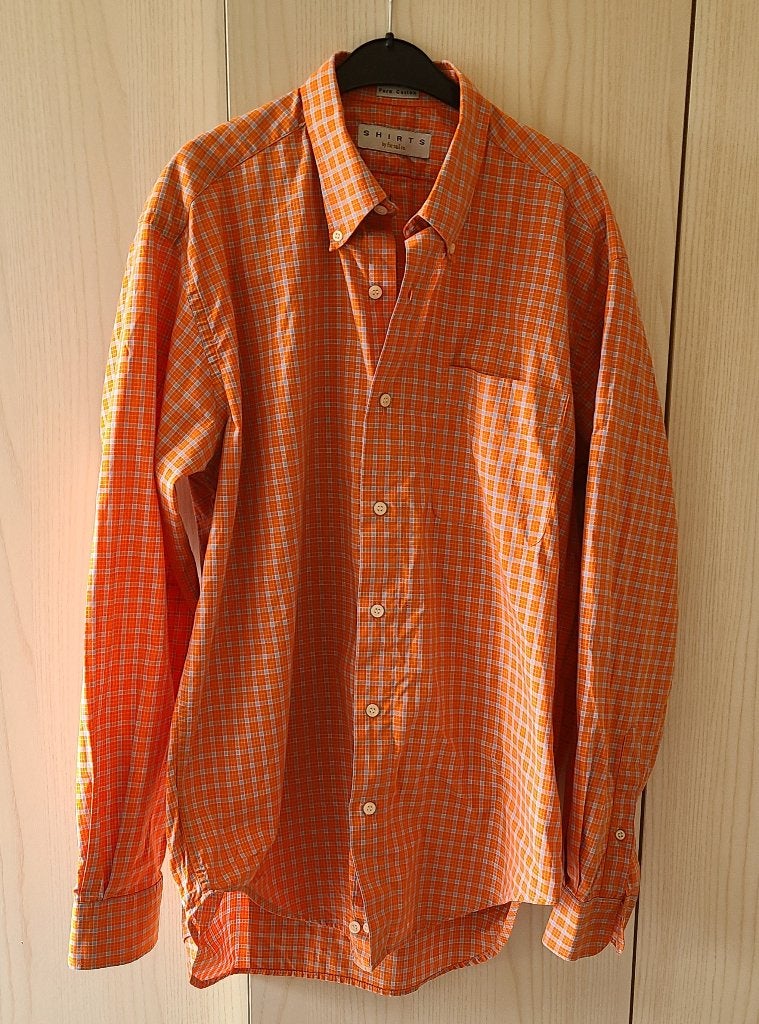 Heel mooi herenhemd - Oranje/licht grijs geruit - 50 cm, Ophalen, Halswijdte 39/40 (M), Zo goed als nieuw, For sail co.