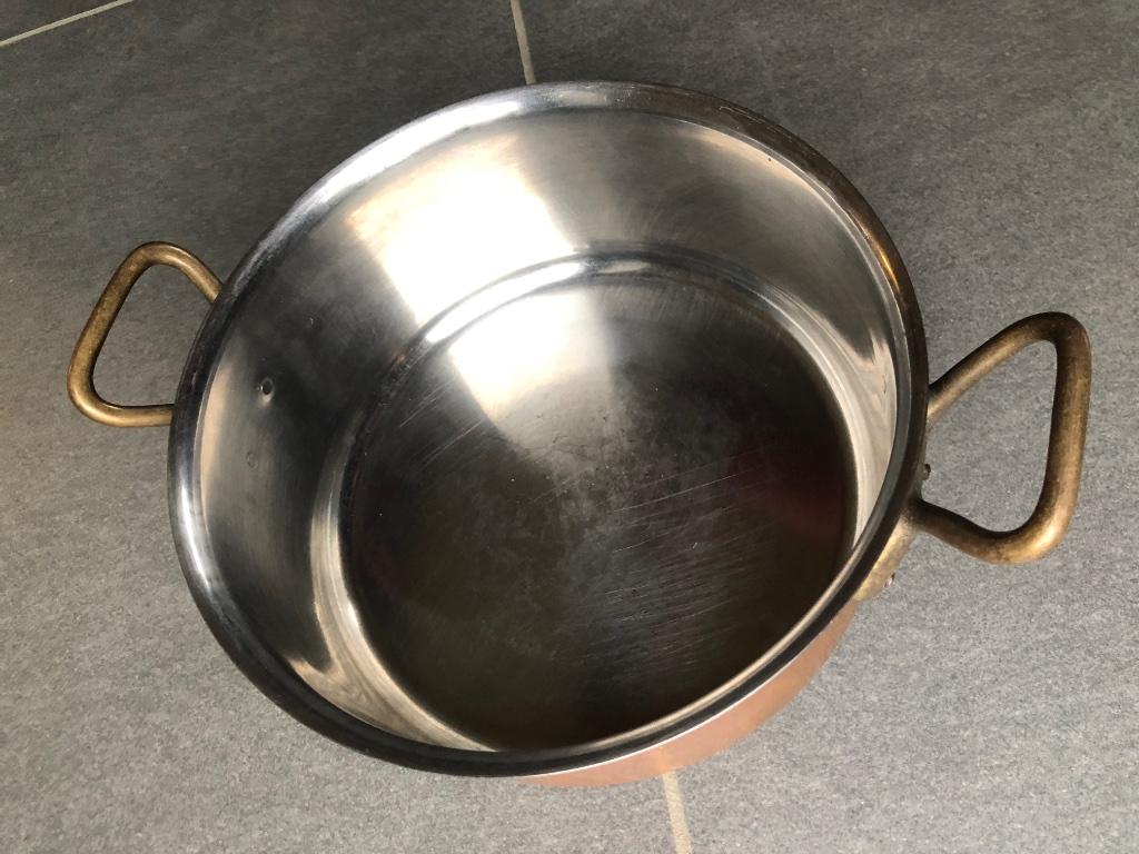 Professionele koperen kookpot 21cm op 9cm, Huis en Inrichting, Ophalen of Verzenden, Gebruikt, Overige materialen, Inductieplaat
