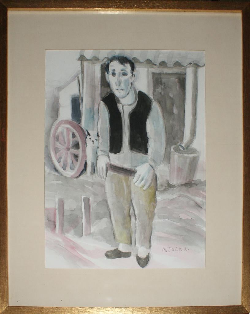 Marcel Cockx (1930-2007): Op het erf (, Antiek en Kunst, Ophalen of Verzenden