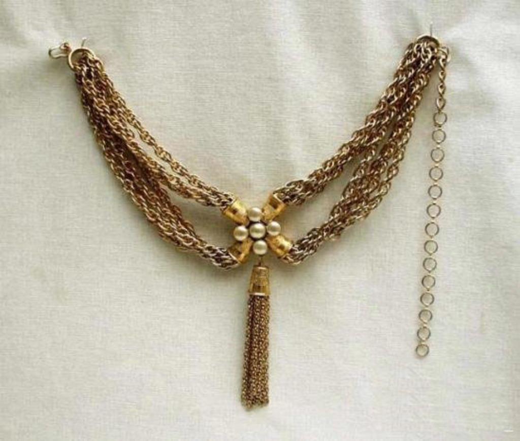 MOSCHINO collier halsband mode vingerhoed - Vintage., Ophalen of Verzenden, Gebruikt, Geel, Overige materialen