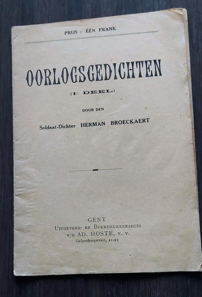 Oorlogsgedichten door soldaat-dichter Herman Broeckaert 1914, Ophalen of Verzenden