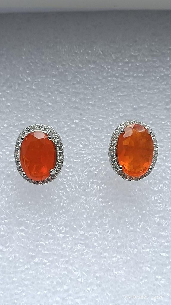 Oorbellen van sterling zilver uit Mexico met vuuropaal, Handtassen en Accessoires, Oorbellen, Nieuw, Oranje, Ophalen of Verzenden