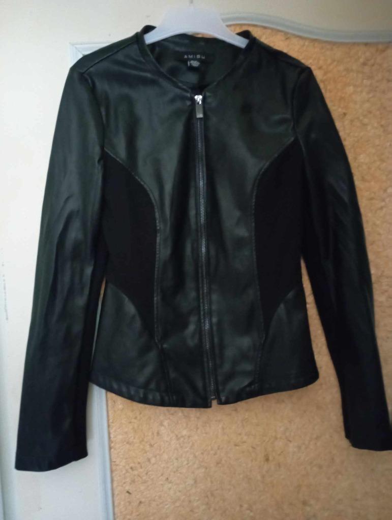 damesjas, duo kunstleer (+ stof) T 34 zwart, Kleding | Dames, Zwart, Ophalen of Verzenden, Zo goed als nieuw, Maat 34 (XS) of kleiner