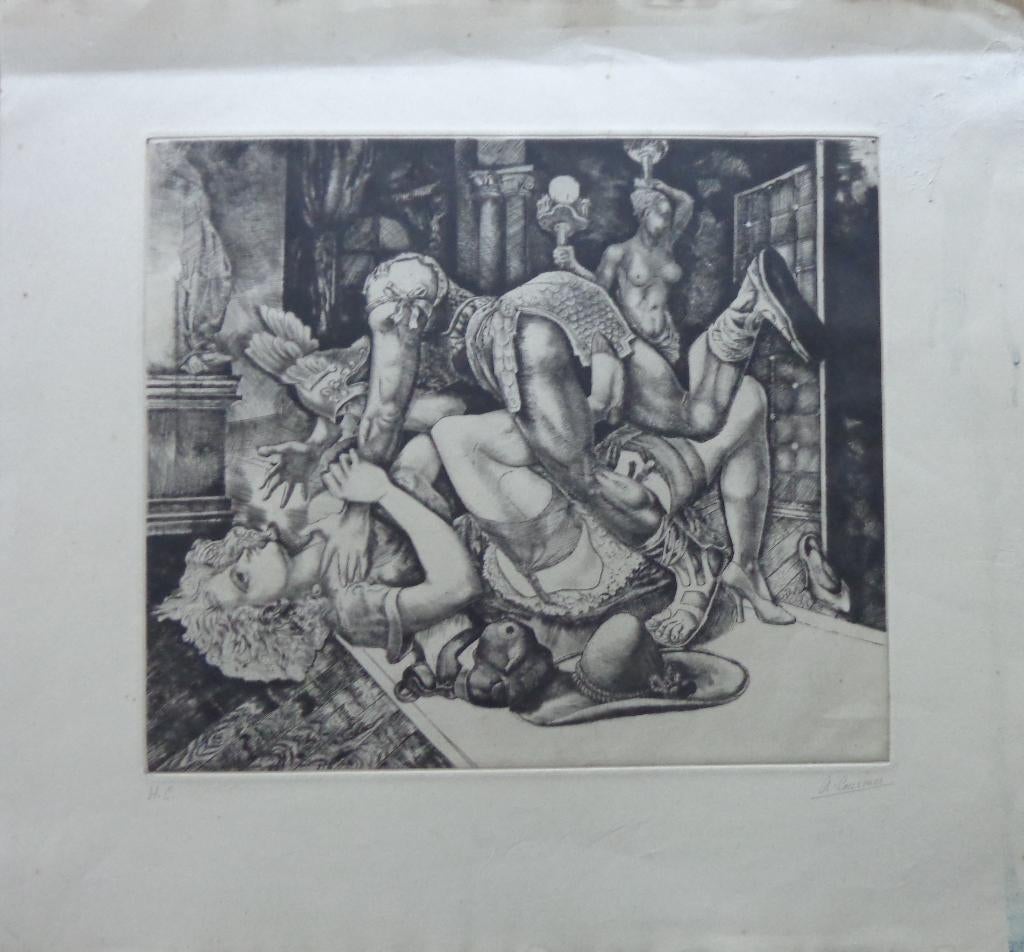 ALFRED COURMES / PORNOGRAPHIE / ZW-W ETS / 45x48cm / SIG, Antiquités & Art, Art | Lithographies & Sérigraphies, Signé, Enlèvement ou Envoi