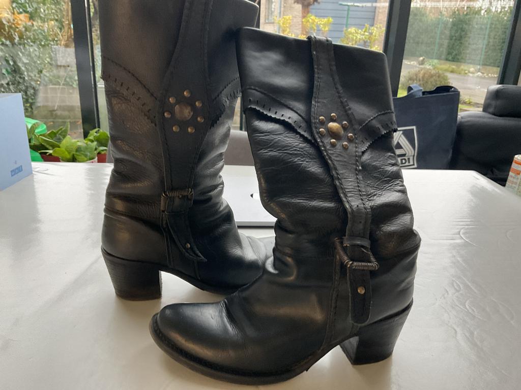 Ledereren laarsjes, Kleding | Dames, Ophalen, Zwart, Overige typen, Gedragen