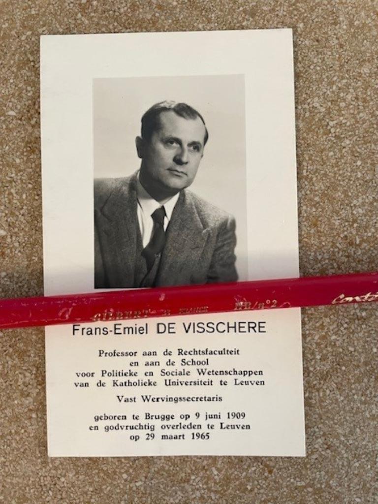 PROFESSOR RECHTSFACULTEIT UNIF.LEUVEN DHR FRANS DE VISSCHER, Verzamelen, Bidprentjes en Rouwkaarten, Ophalen of Verzenden, Bidprentje