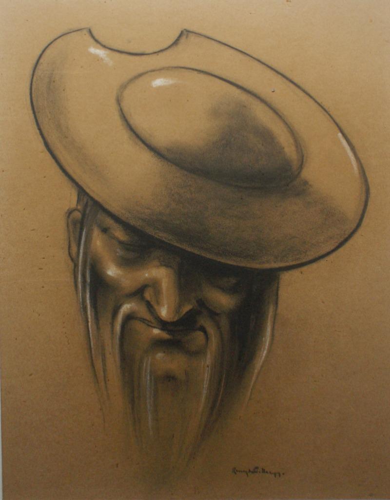 Remy De Pillecyn (1920-1986): Chinese wijze (47 x 59 cm), Ophalen of Verzenden