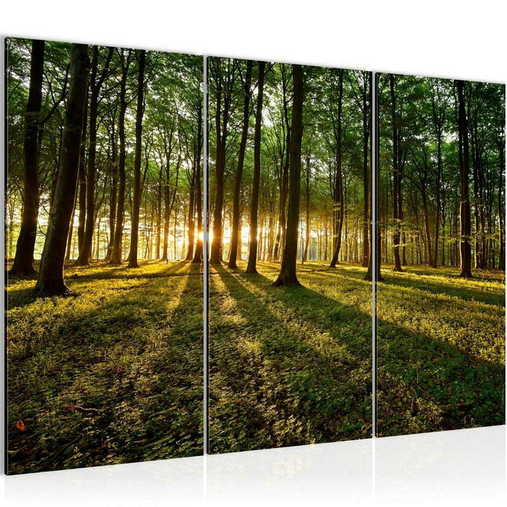 Canvas schilderij 3 luik Groen Bos natuur 130 x 80 cm, Neuf, Peinture, Envoi, 75 cm ou plus