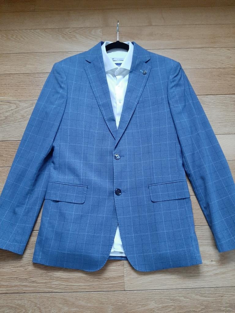 Blauw geruit kostuum met wit hemd, Ophalen of Verzenden, Nieuw, Blauw, Izac