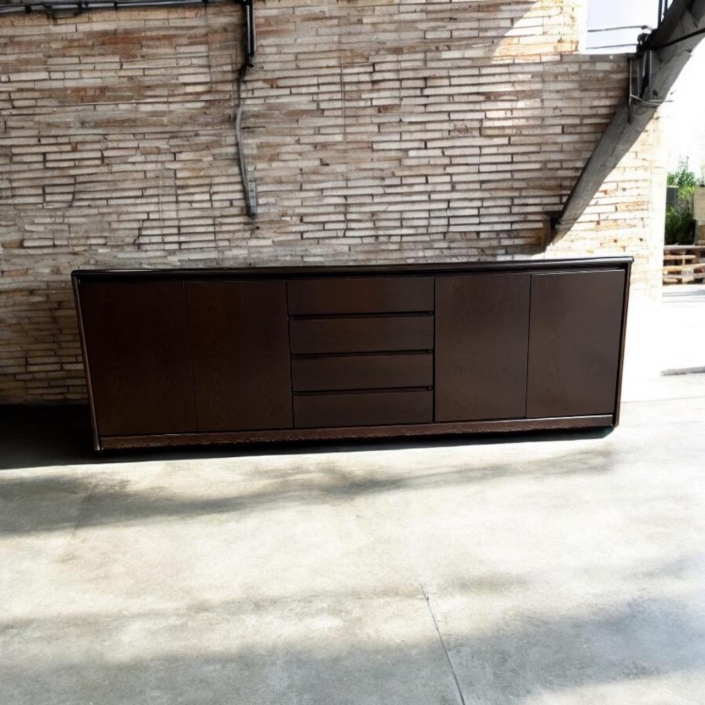 Vintage minimalistische dressoir in donker hout, Huis en Inrichting, Kasten | Ladekasten, Ophalen of Verzenden