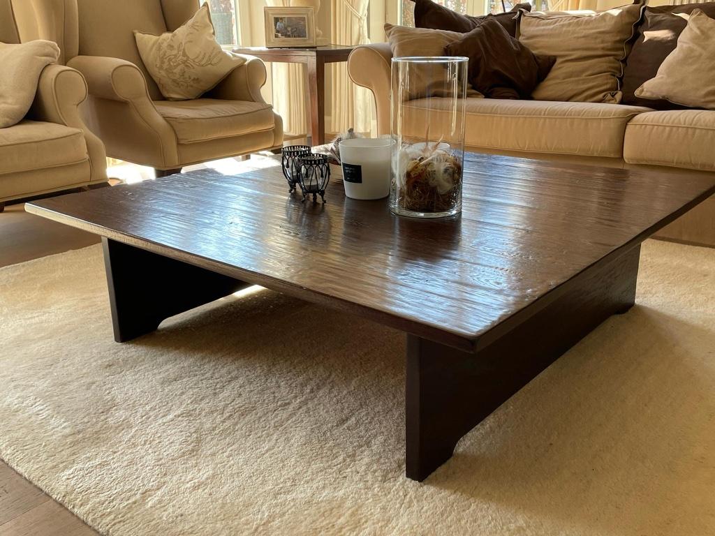 salontafel 1m20x1m20 (massief antiek eiken), Ophalen, Minder dan 50 cm, 100 tot 150 cm, 100 tot 150 cm