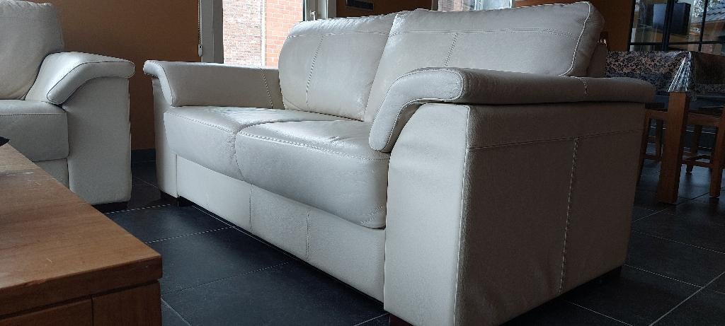 Beige 3 en 2-zit zetel Henders & Hazel, Huis en Inrichting, Ophalen, Kunststof, Gebruikt, Driepersoons