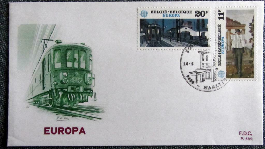FDC-VERVOERMIDDELEN-TRAM-TREIN-AUTO-KOETS-FIETS- BELGIË, Ophalen of Verzenden, Gestempeld, Treinen
