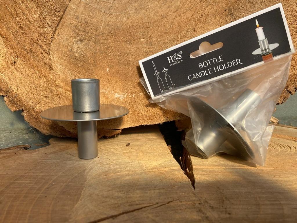 KAARSENHOUDER BOTTLE CANDLE HOLDER ZILVER NIEUW, Nieuw, Ophalen of Verzenden, Zilver, Kandelaar