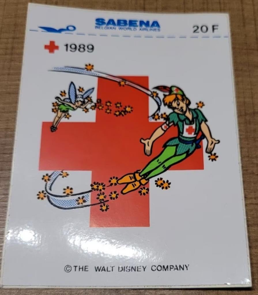 Peter Pan: oude sticker (Rode Kruis 1989), Ophalen of Verzenden, Peter Pan of Pinokkio, Zo goed als nieuw, Plaatje of Poster