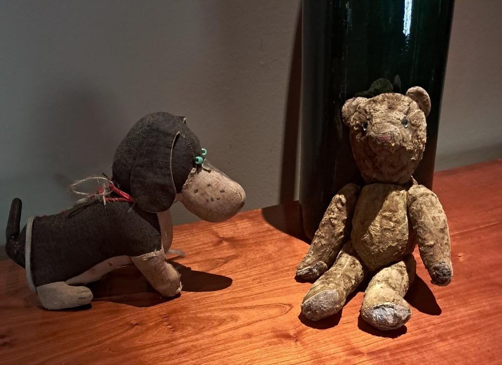 Antiek stoffen speelgoed,beer en hond, Antiek en Kunst, Ophalen of Verzenden