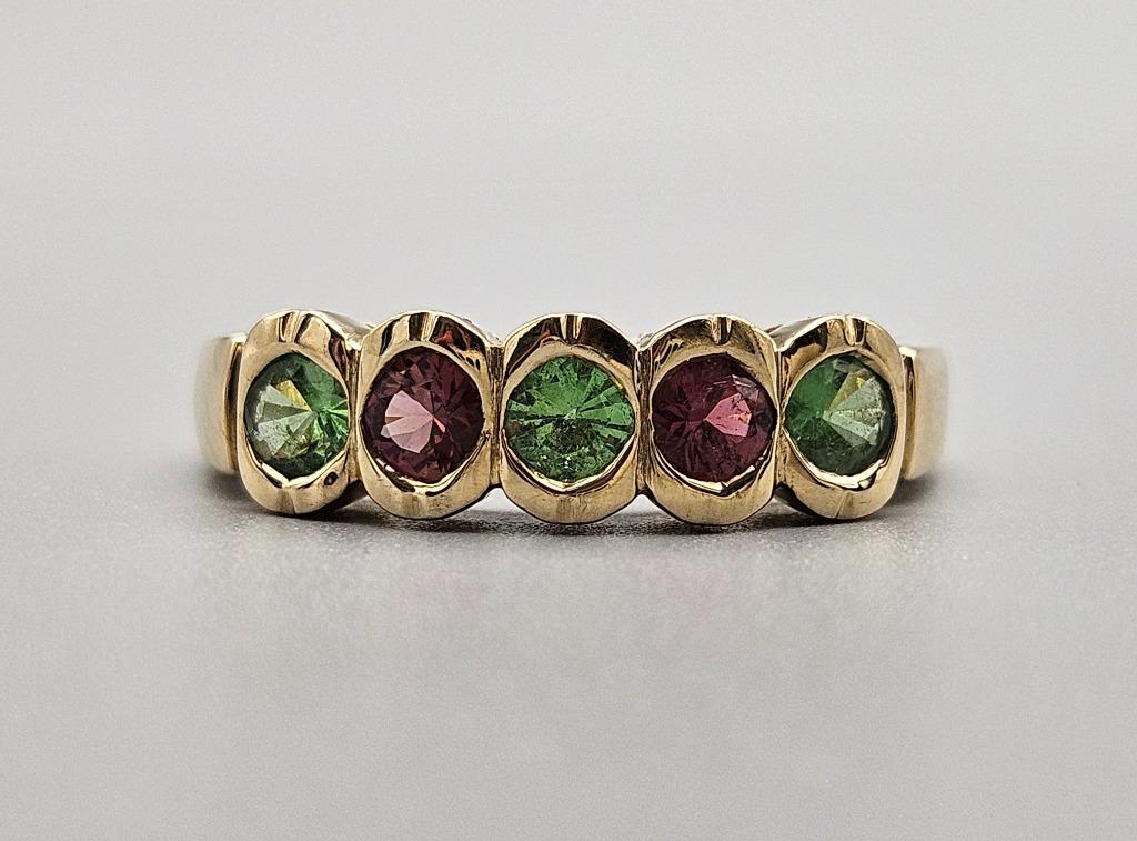 Gouden Vintage ring edelsteen toermalijn  peridot. 2024/215., Handtassen en Accessoires, Ringen, Ophalen of Verzenden, Zo goed als nieuw