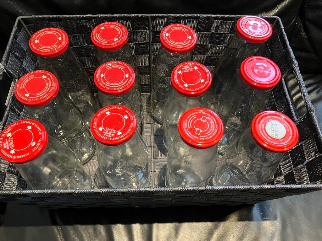 Lot de 12 bouteilles en verre (720 ml) pour passata/sirops, Enlèvement, Comme neuf, Verre