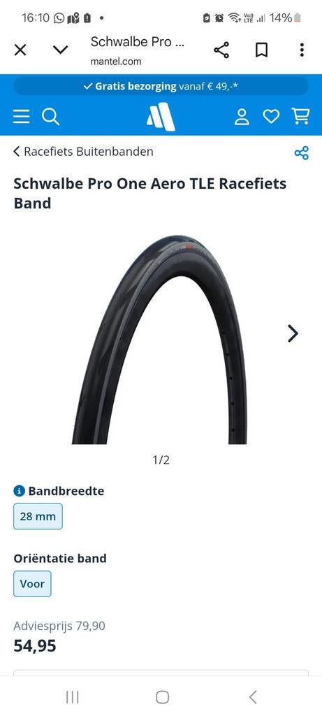 2 nieuwe buitenbanden koersfiets, Ophalen