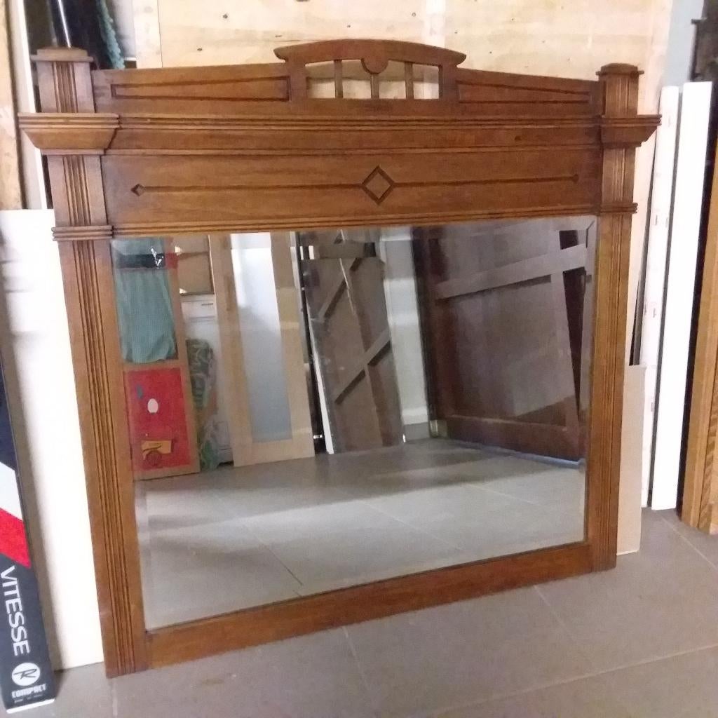 Antieke Art-Deco houten spiegel, originele geslepen spiegel, Antiek en Kunst, Ophalen, Overige materialen