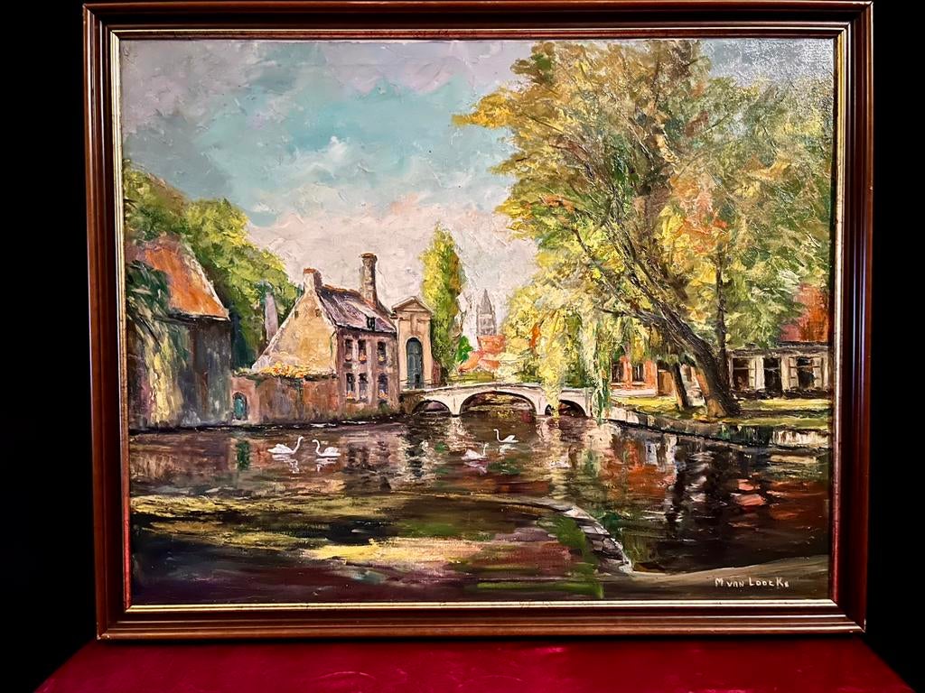 Mooie grote schilderij getekend ( M.Van Loocke 1907-1990), Ophalen of Verzenden
