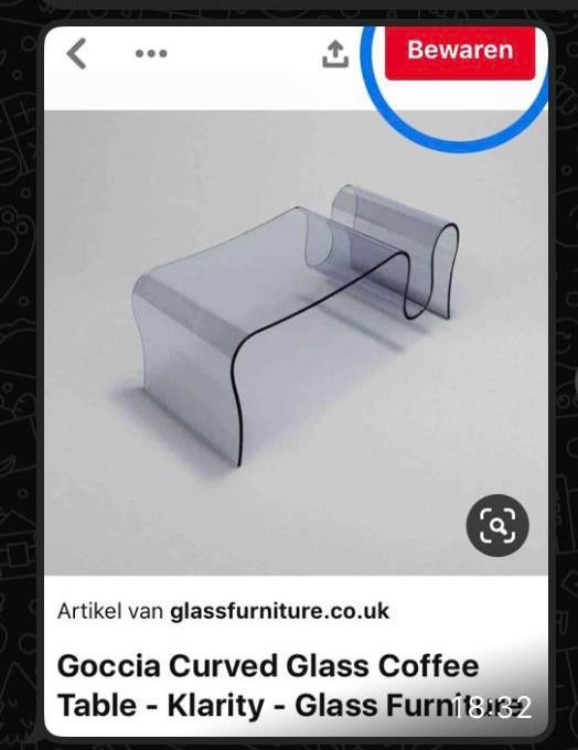 Design salontafel/ glass coffee table/ Goccia Curved/ Ital., Ophalen, Gebruikt, 50 tot 100 cm, 50 tot 100 cm