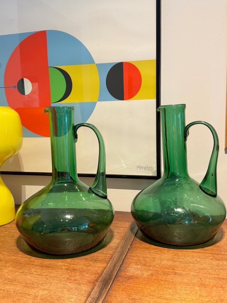 Glazen karaf groen, vintage wijnkan, stukprijs, Antiek en Kunst, Ophalen of Verzenden