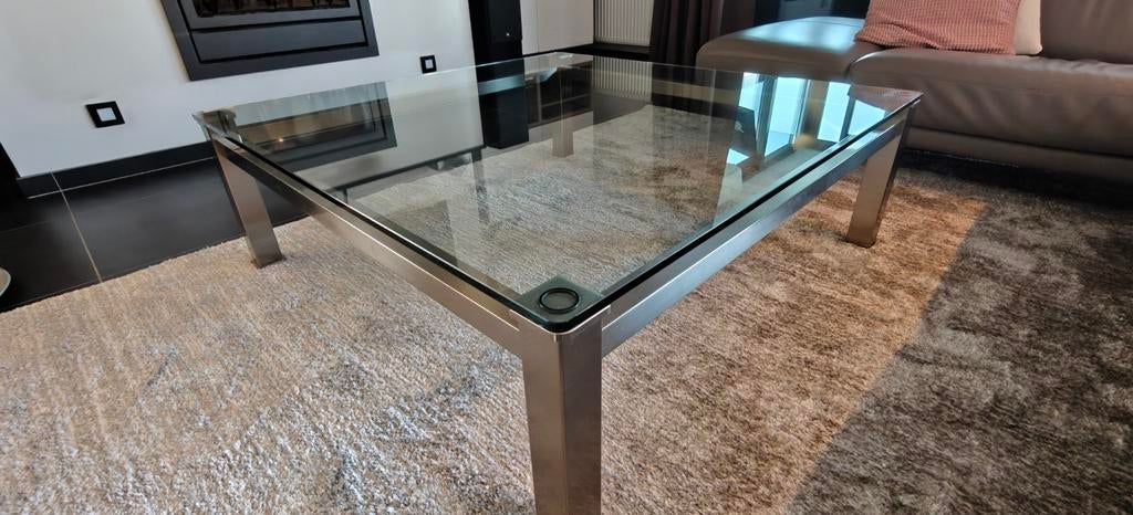 Salontafel groot, glas & Inox materiaal, Enlèvement, Verre